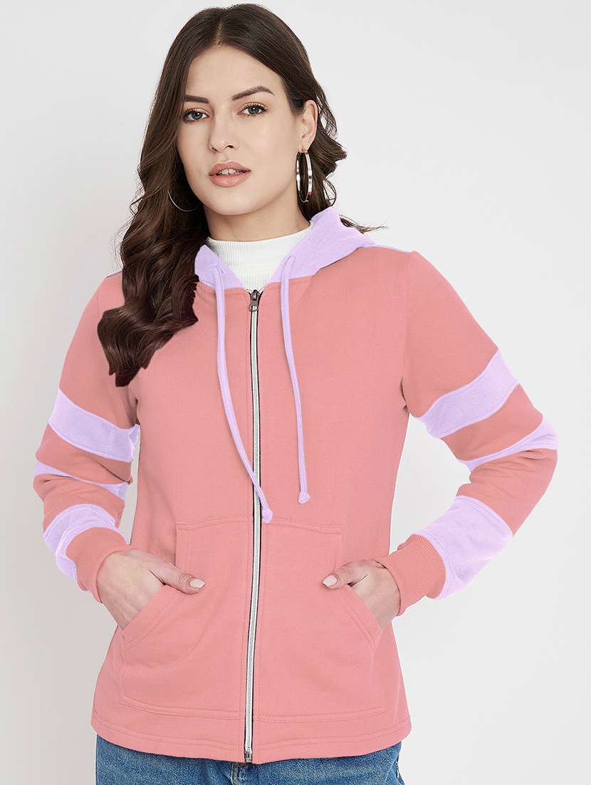 women color blocked long sleeve hooded sweatshirt