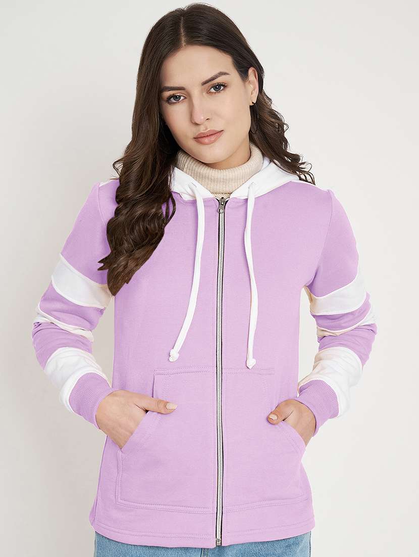 women color blocked long sleeve hooded sweatshirt - 22086969 -  Zoom Image - 0