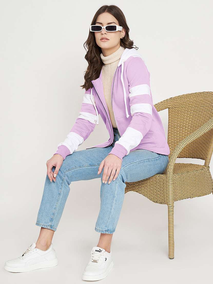 women color blocked long sleeve hooded sweatshirt - 22086969 -  Standard Image - 3