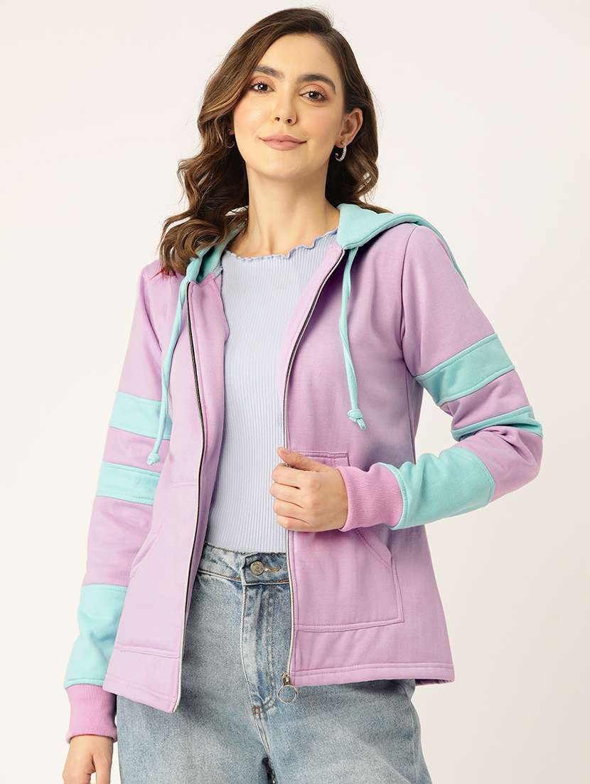 women color blocked long sleeve hooded sweatshirt
