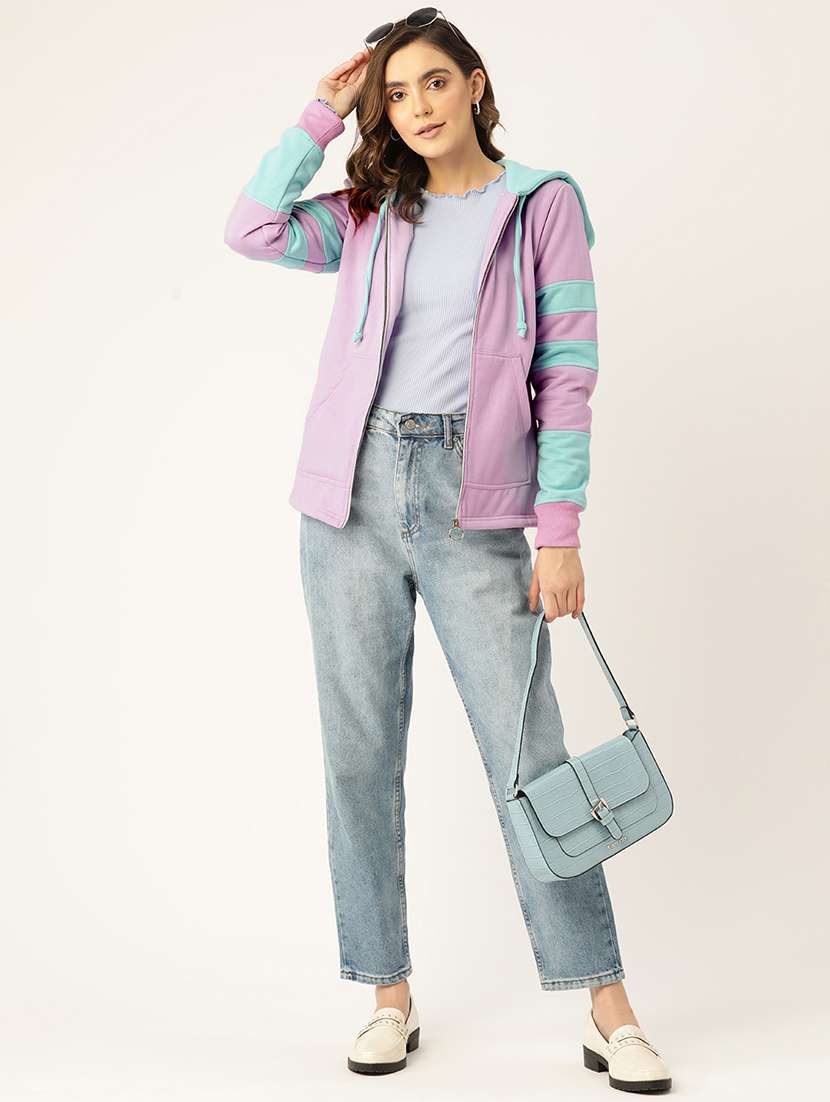 women color blocked long sleeve hooded sweatshirt - 22086970 -  Standard Image - 3