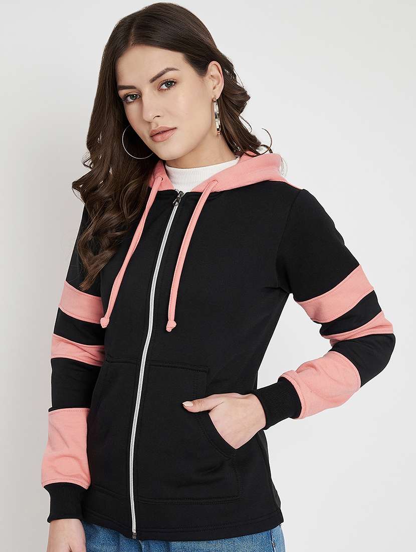 women color blocked long sleeve hooded sweatshirt - 22086972 -  Standard Image - 3