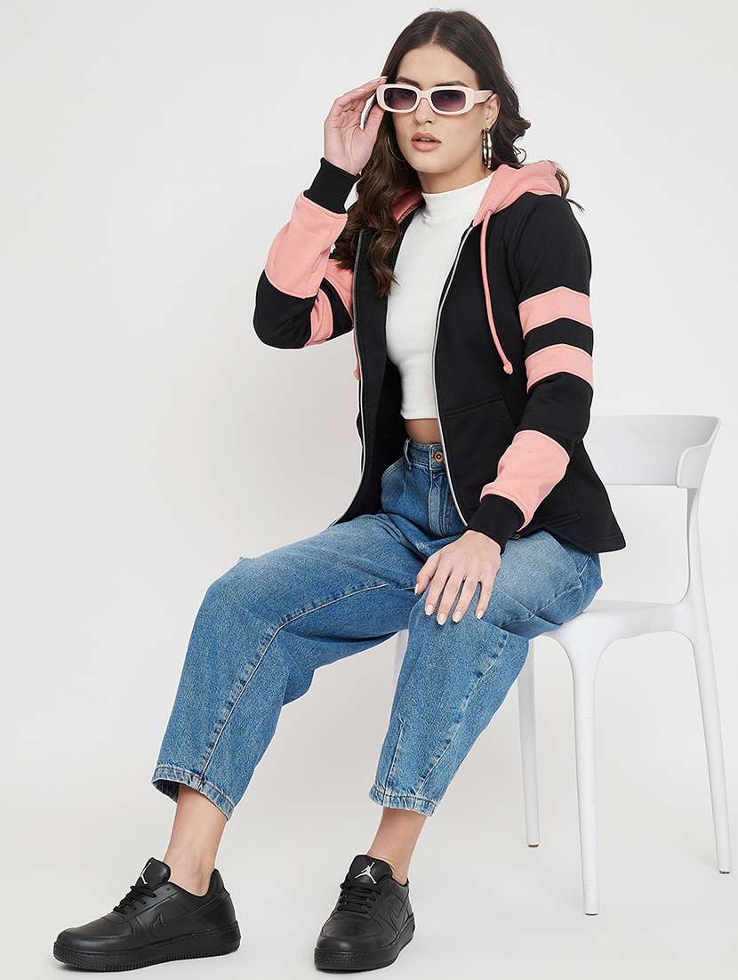 women color blocked long sleeve hooded sweatshirt - 22086972 -  Standard Image - 5