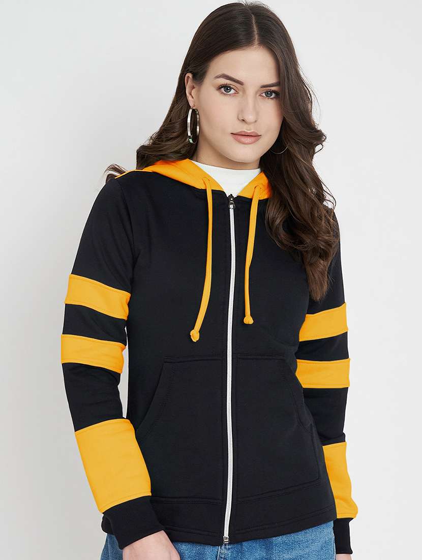 women color blocked long sleeve hooded sweatshirt