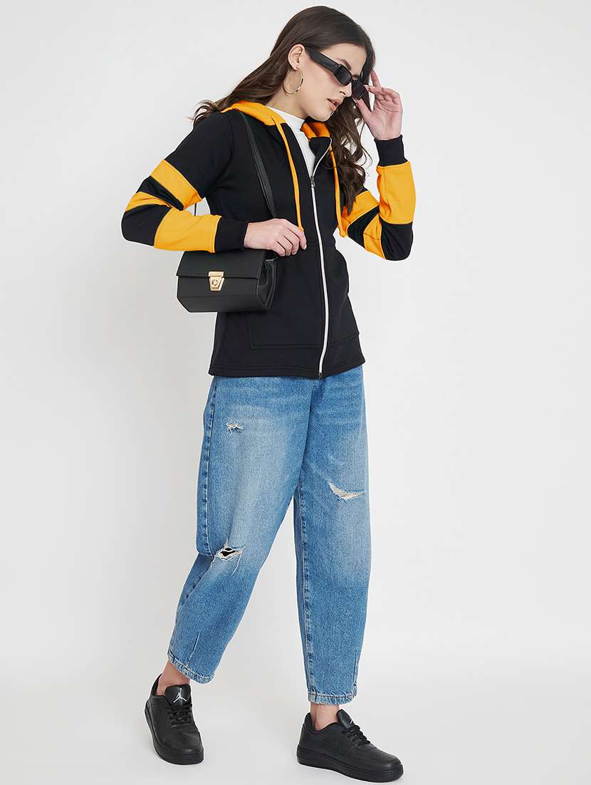 women color blocked long sleeve hooded sweatshirt - 22086973 -  Standard Image - 3