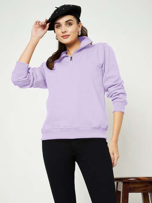women solid long sleeve stand collar sweatshirt - 22086983 -  Standard Image - 0