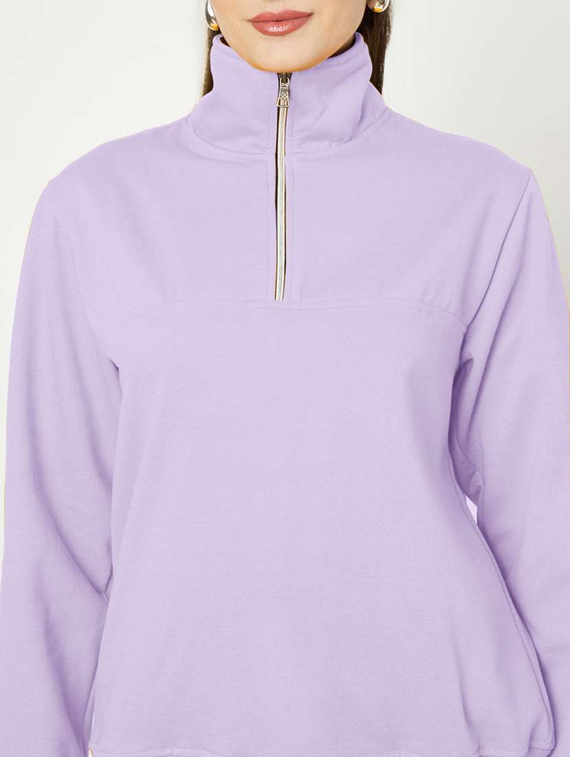 women solid long sleeve stand collar sweatshirt - 22086983 -  Standard Image - 5