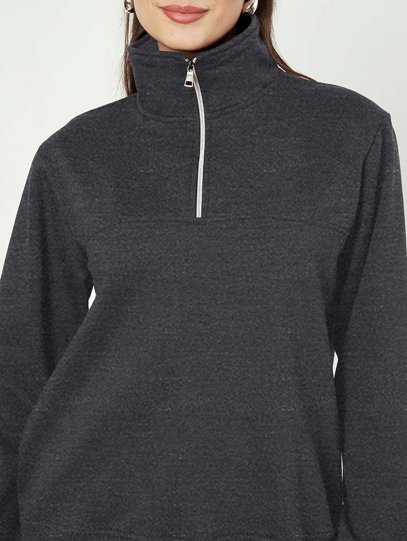 women solid long sleeve stand collar sweatshirt - 22086984 -  Standard Image - 5