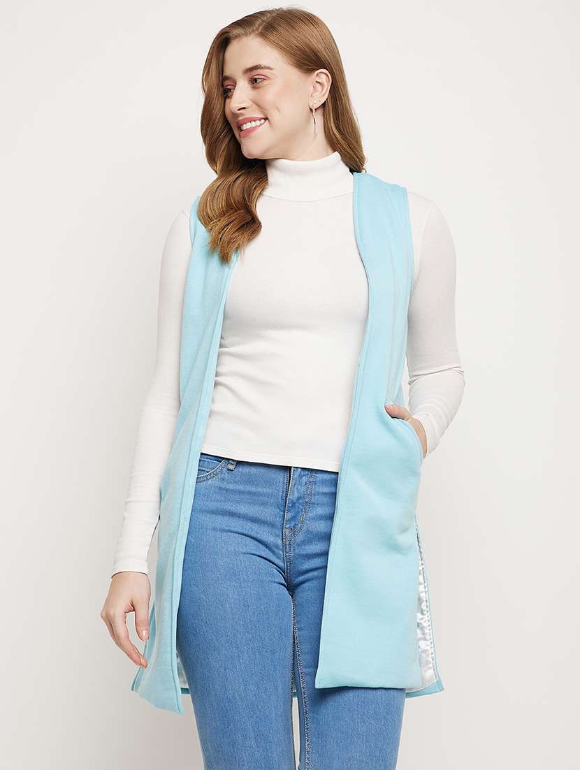 women solid sleeveless winterwear shrug