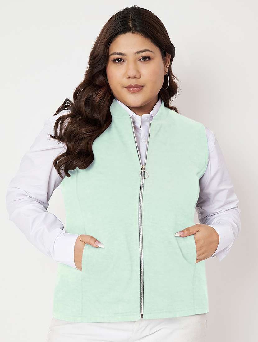 women plus size solid sleeveless jacket
