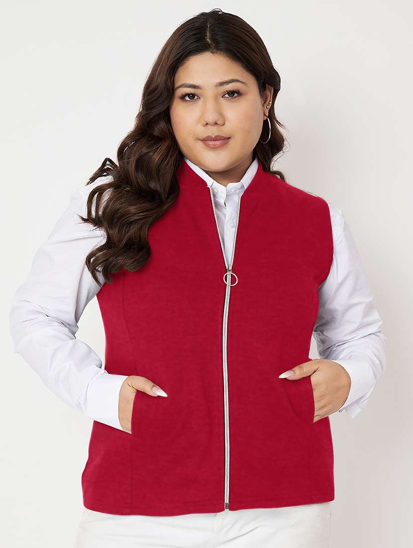 women plus size solid sleeveless jacket