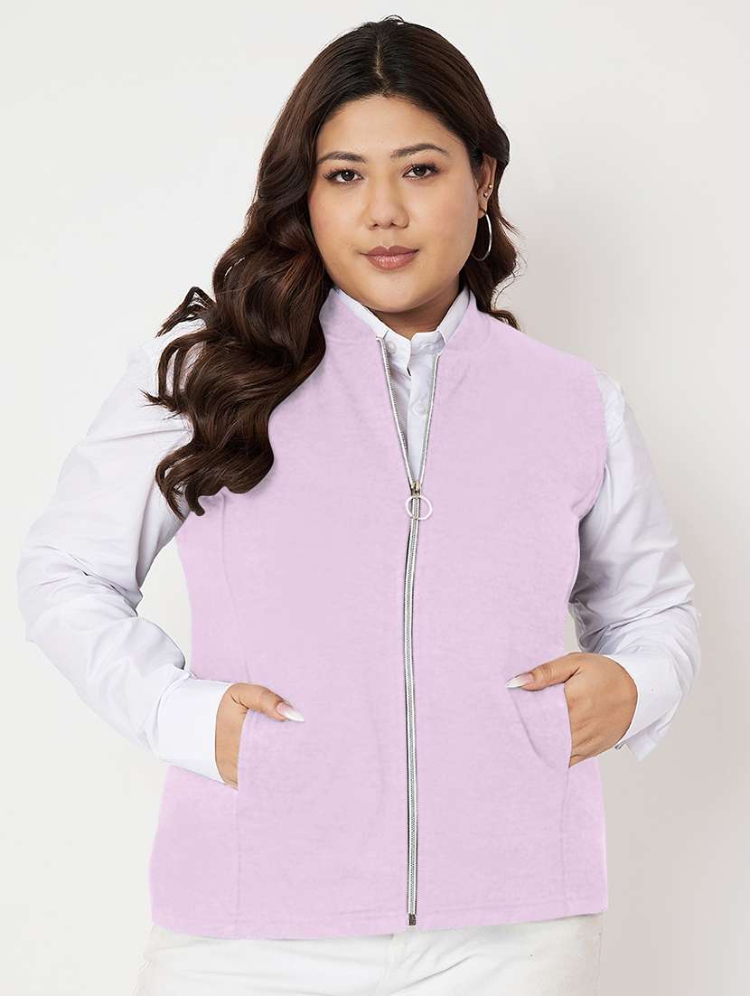 women plus size solid sleeveless jacket