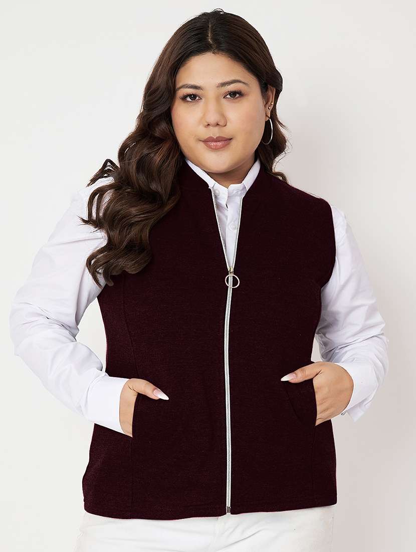 women plus size solid sleeveless jacket