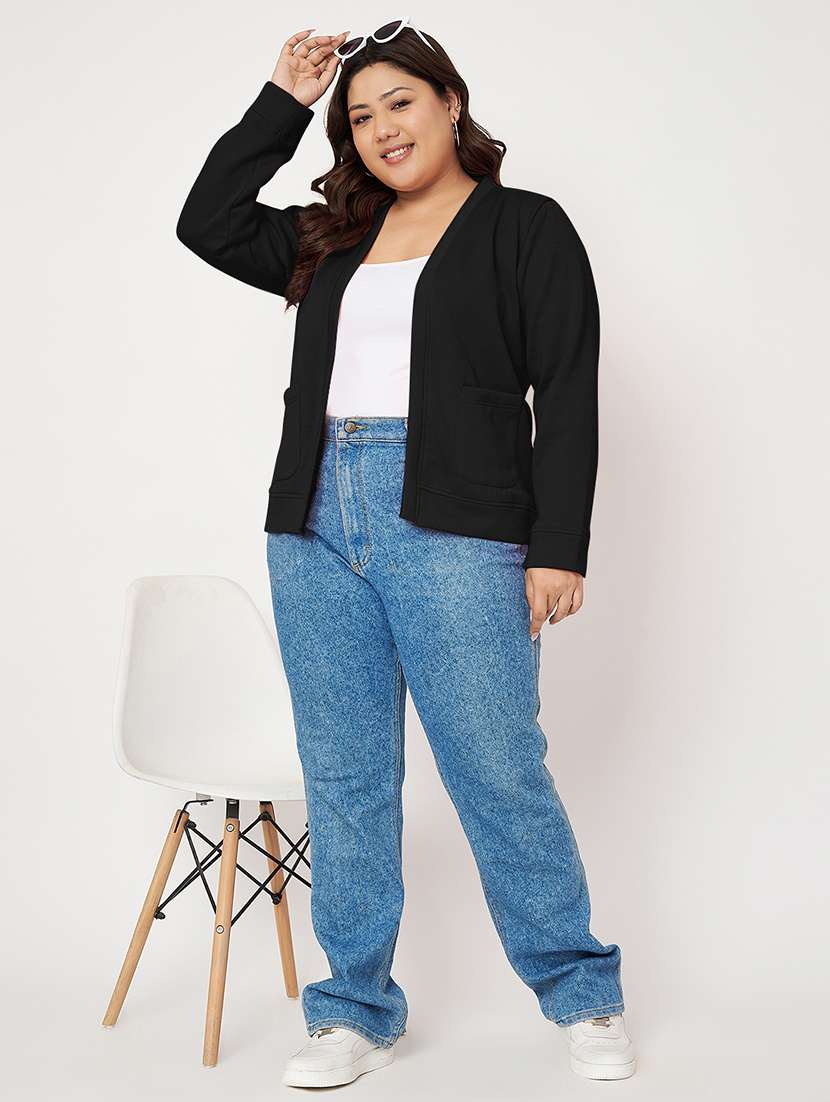 Women Plus Size Solid Long Sleeve Jacket Shrug - 22087050 -  Standard Image - 5