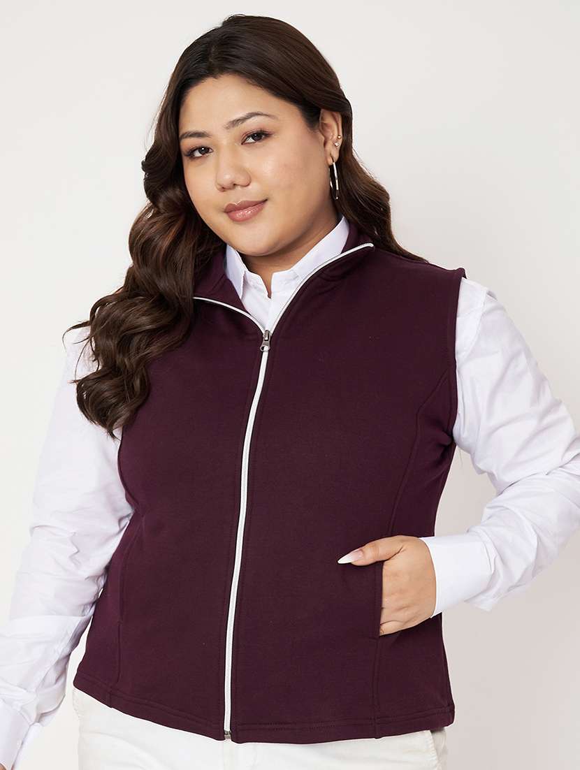 women plus size solid sleeveless jacket