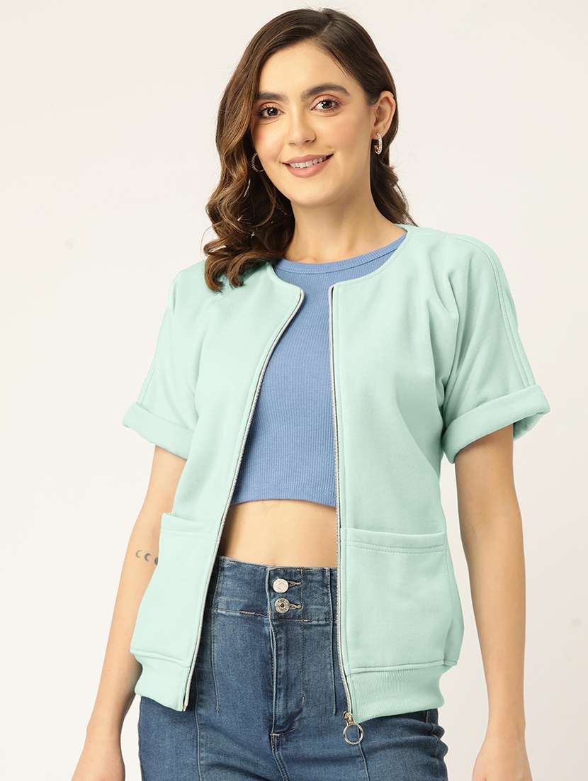 women solid short sleeve jacket