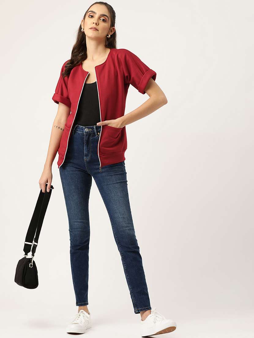 women solid short sleeve jacket - 22087072 -  Standard Image - 3