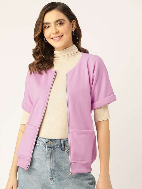 women solid short sleeve jacket - 22087074 -  Standard Image - 0