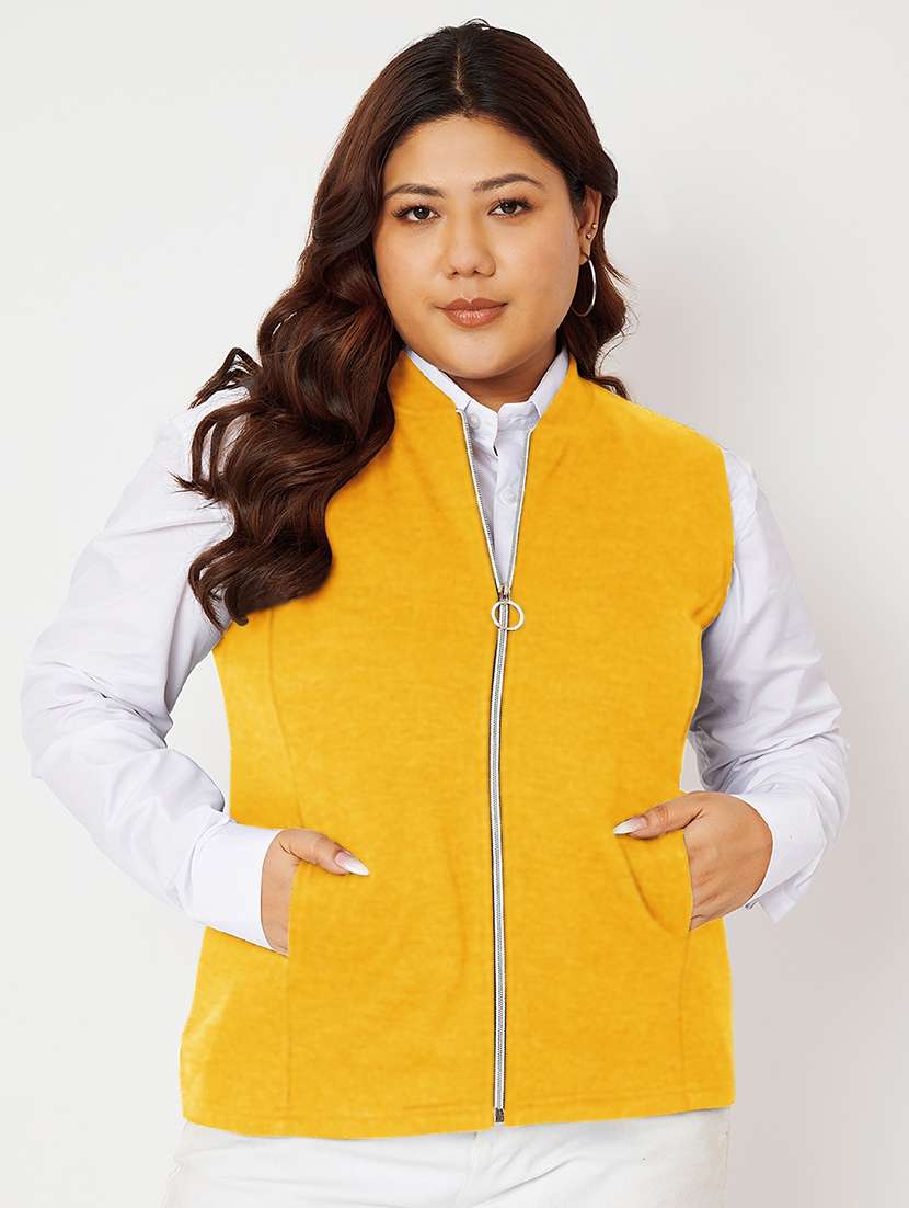 women plus size solid sleeveless jacket