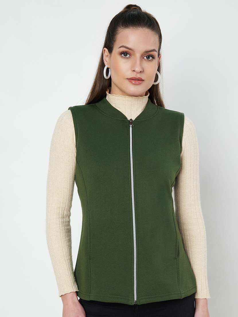 women solid sleeveless jacket - 22087078 - Standard Image - 3