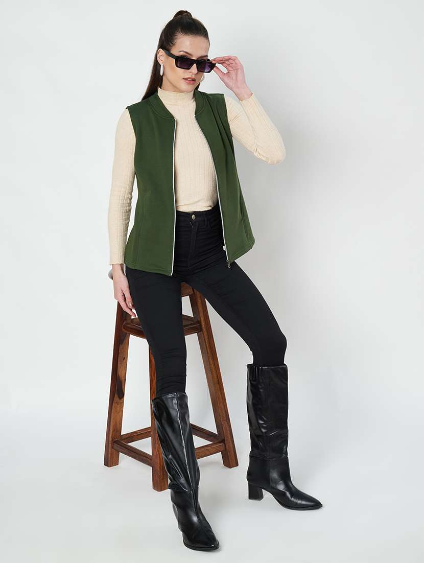 women solid sleeveless jacket - 22087078 - Standard Image - 5