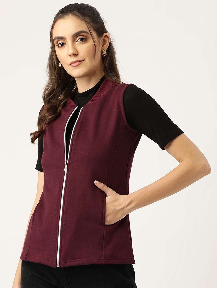 women solid sleeveless jacket