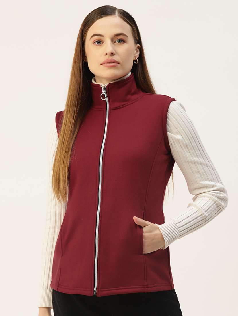 women solid sleeveless jacket
