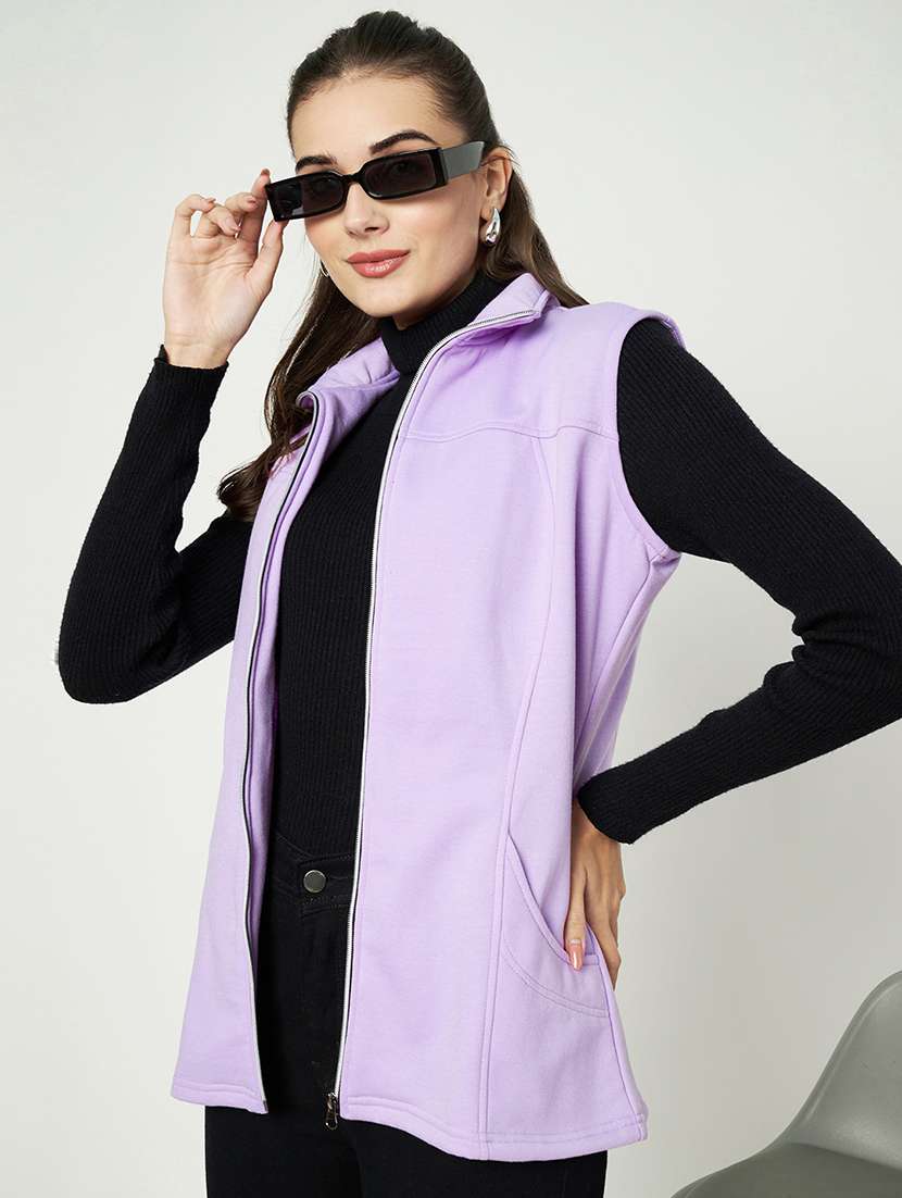 women solid sleeveless jacket