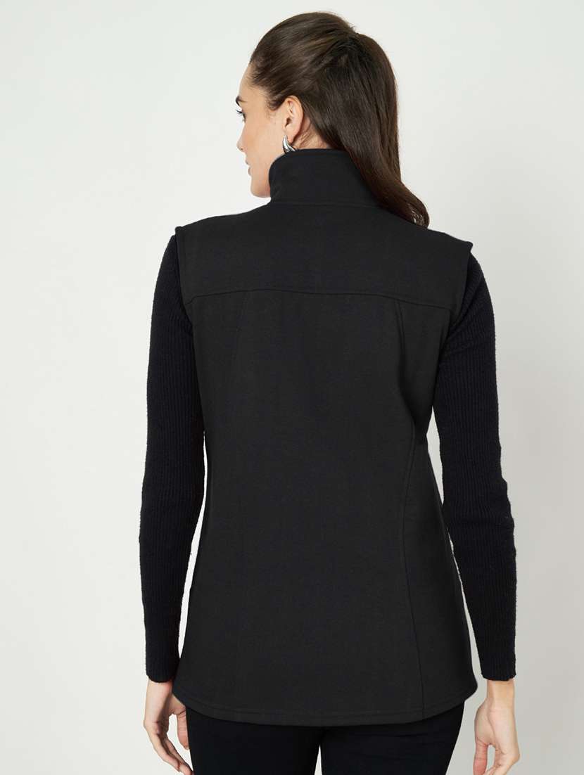 women solid sleeveless jacket - 22087104 -  Standard Image - 3