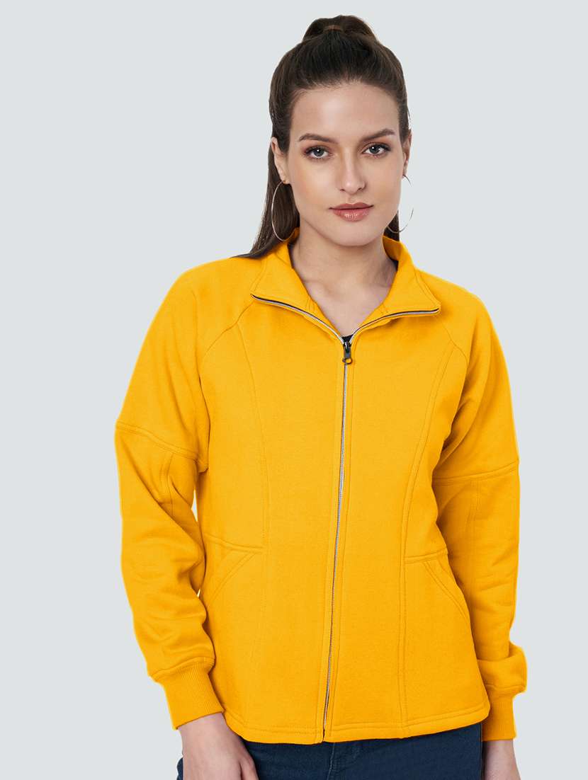 women solid stand collar long sleeve jacket