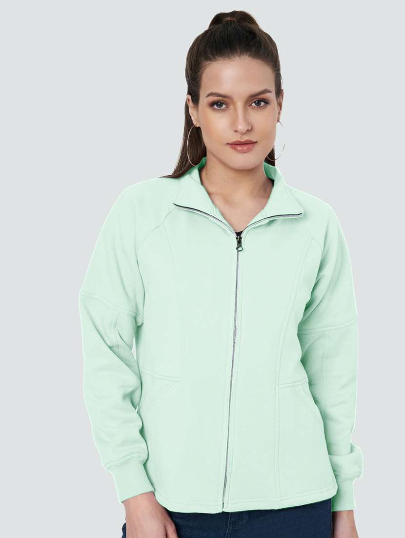 women solid stand collar long sleeve jacket