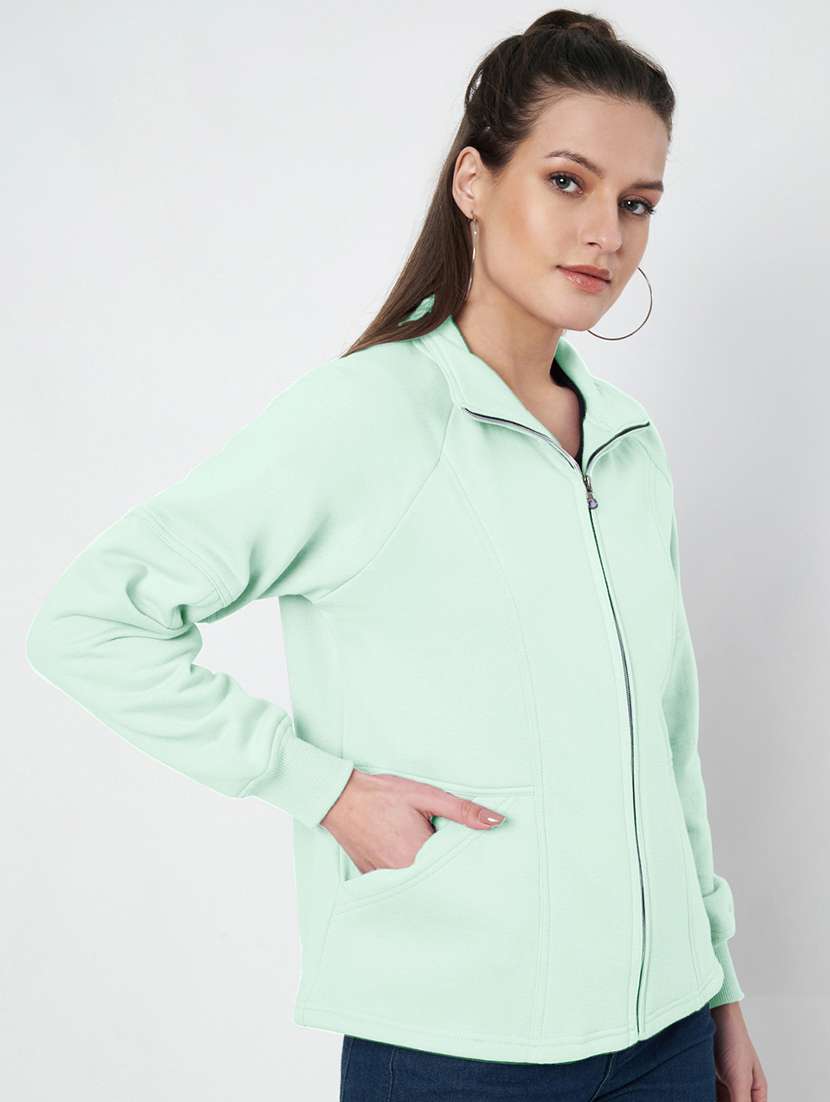 women solid stand collar long sleeve jacket - 22087110 -  Standard Image - 3