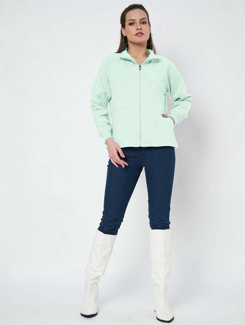 women solid stand collar long sleeve jacket - 22087110 -  Standard Image - 5