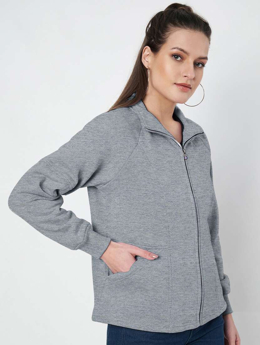 women solid stand collar long sleeve jacket - 22087112 -  Standard Image - 3