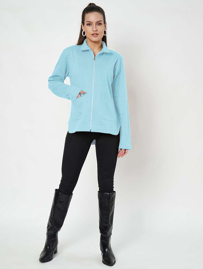 women solid stand collar long sleeve jacket - 22087117 -  Standard Image - 5