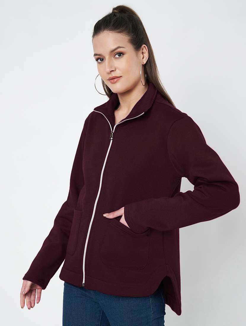 women solid stand collar long sleeve jacket - 22087123 -  Standard Image - 3