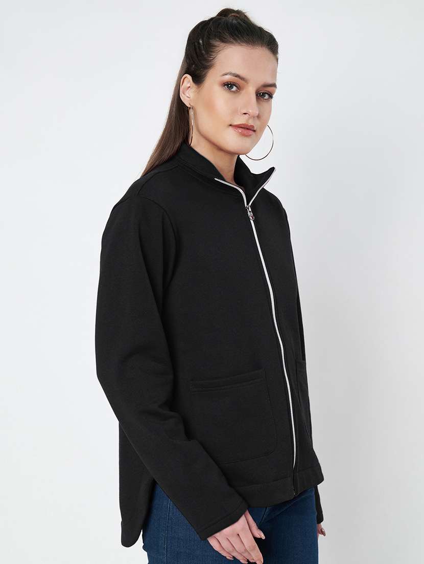 women solid stand collar long sleeve jacket - 22087124 -  Standard Image - 3