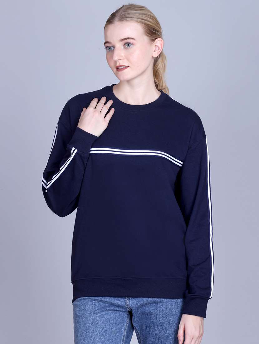 women solid round neck long sleeve sweatshirt