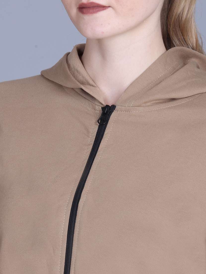 women solid long sleeve hooded sweatshirt - 22087128 -  Standard Image - 3