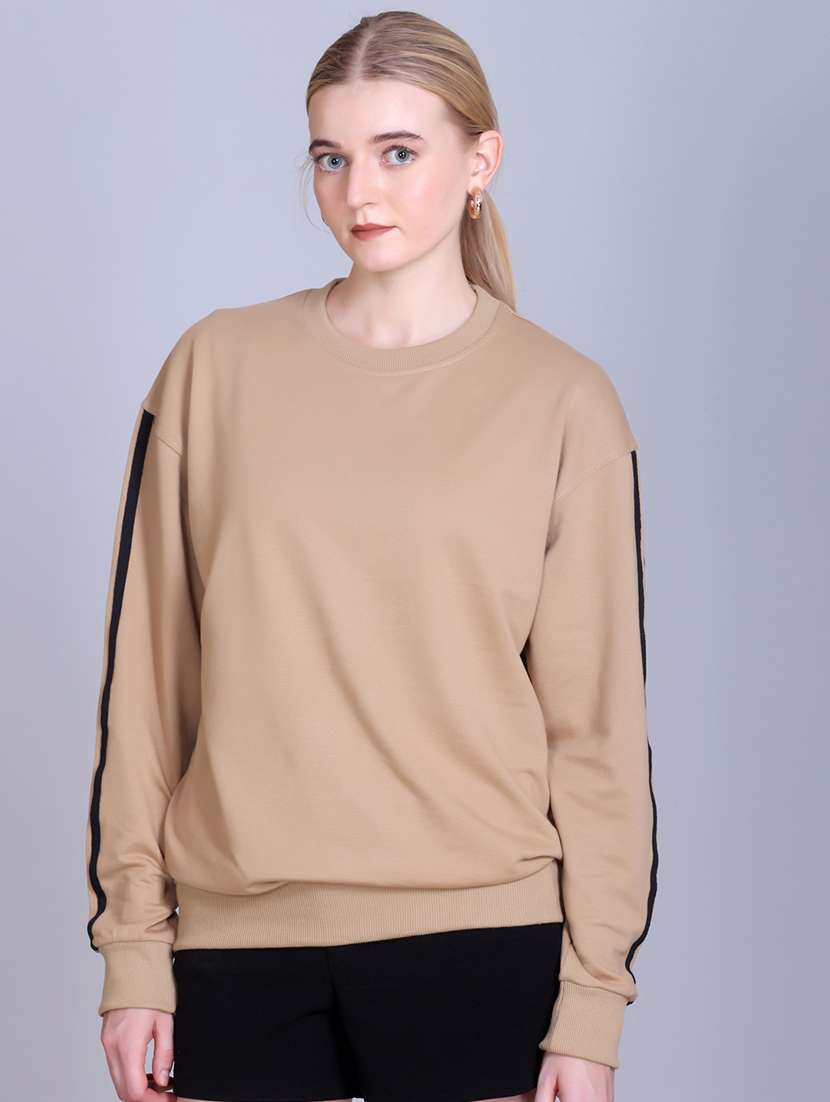 women solid round neck long sleeve sweatshirt