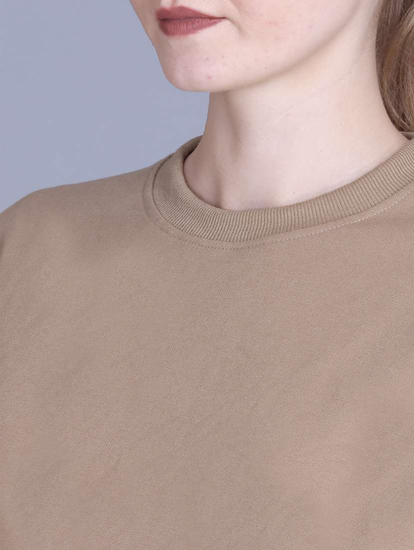 women solid long sleeve round neck crop sweatshirt - 22087139 -  Standard Image - 3