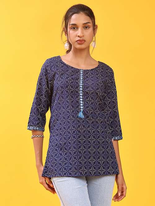 women printed three quarter sleeve straight kurti - 22087280 -  Standard Image - 0