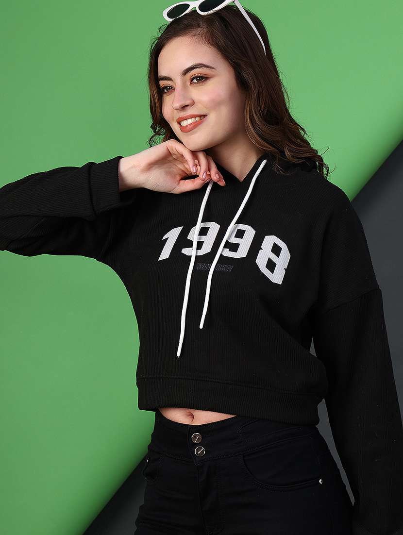 women printed long sleeve hooded sweatshirt