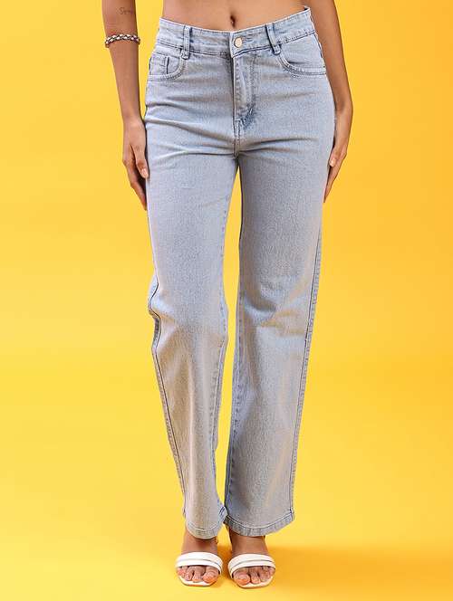 women plain mid rise straight fit jeans - 22087858 -  Standard Image - 0