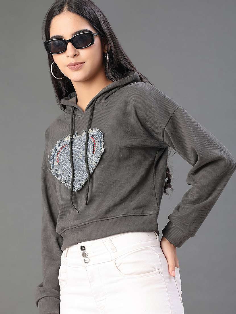 women solid with work long sleeve hooded sweatshirt