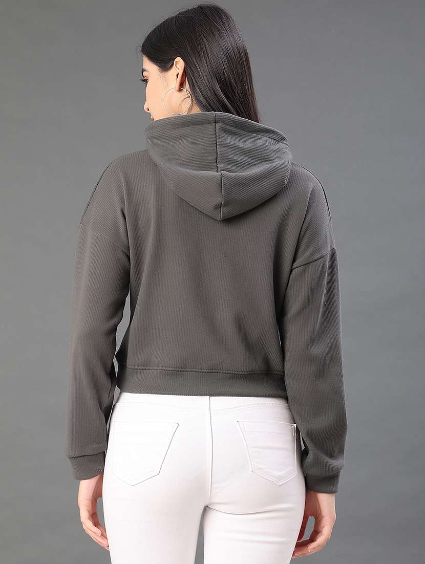 women solid with work long sleeve hooded sweatshirt - 22087871 -  Standard Image - 3