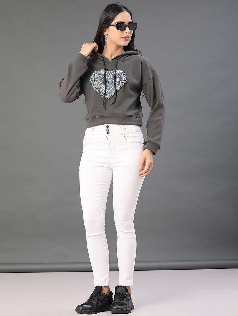 women solid with work long sleeve hooded sweatshirt - 22087871 -  Standard Image - 5