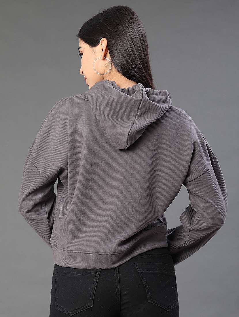 women solid with work long sleeve hooded sweatshirt - 22087872 -  Standard Image - 3