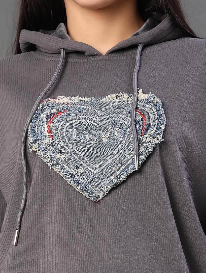 women solid with work long sleeve hooded sweatshirt - 22087872 -  Standard Image - 5