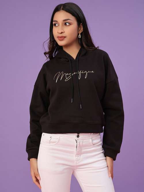 women typographic long sleeve hooded sweatshirt - 22087878 -  Standard Image - 0